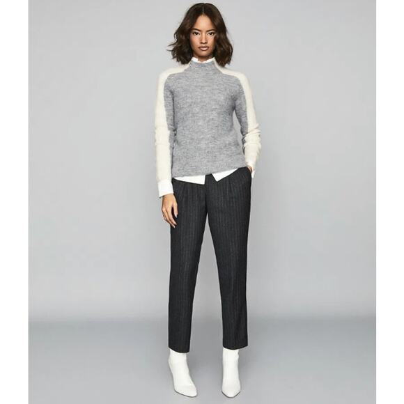 Reiss Ciera Colorblock Alpaca Wool Gray Cream High Neck Sweater Size S - Picture 2 of 11